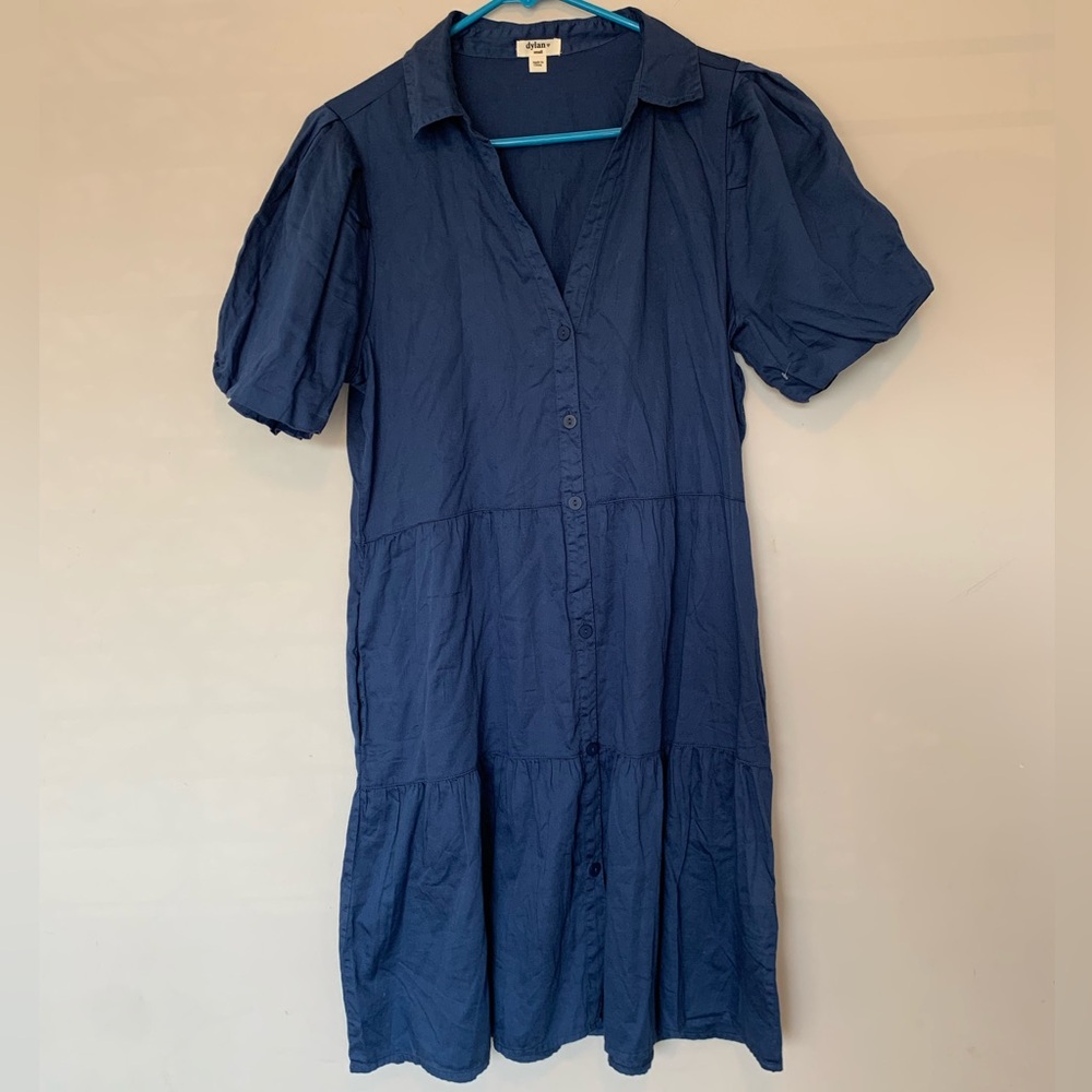 Dylan Navy Button-Front Tiered Dress Size Small